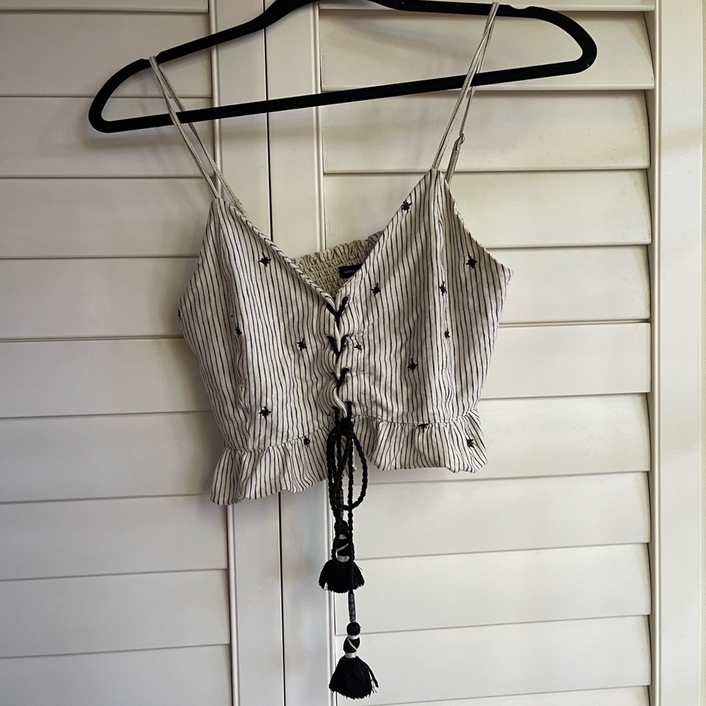 American Eagle AE Striped Lace Up Cropped Tank Top - size Small
